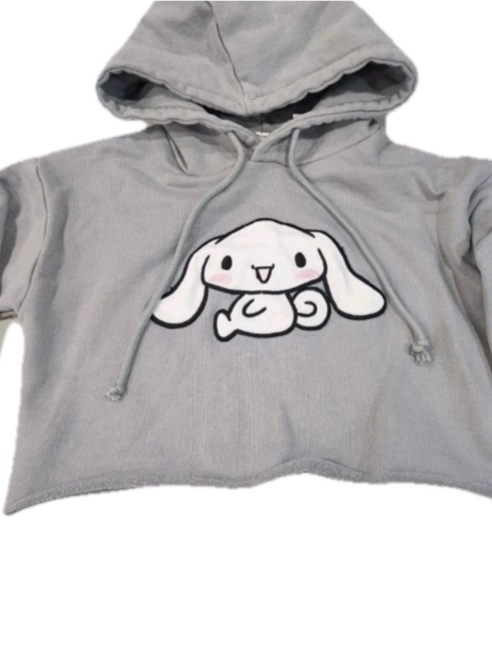 Hello Kitty light gray cropped hoodie with white character